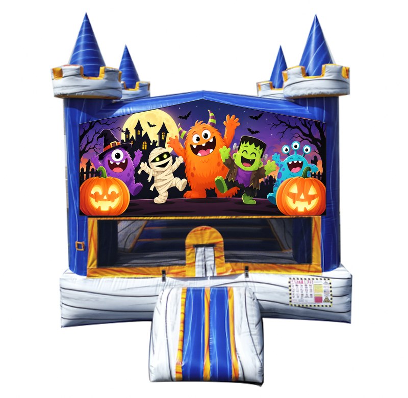 Halloween Monster Party modular banner shown mounted on a modular jumper