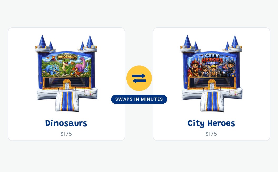 The same blue castle jumper shown twice with two different banners